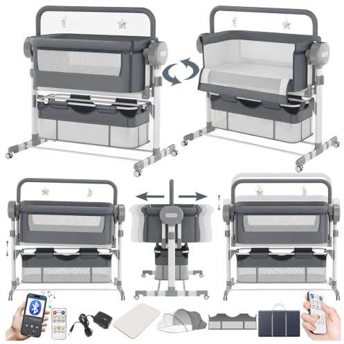 Doraystar Beistellbett Baby, Convertible Großer Raum Babybett für Co-Sleeping, Beistellbett Baby Boxspringbett mit Rollen Multifunktionale Faltbare mit 5 Schwankende Getriebe (608 Grey)
