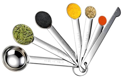 Xelmorant 7-Piece Stainless Steel Measuring Spoons Set for Baking & Cooking – Includes Teaspoon & Tablespoon Sizes, Ruler Included