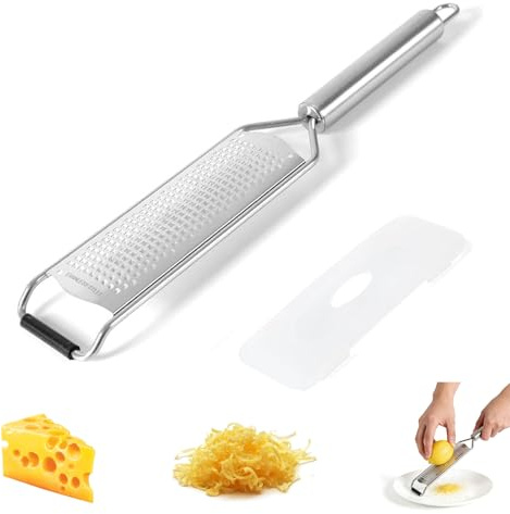 Professional Lemon Zester & Cheese Grater, Suitable for Citrus, Parmesan, Ginger, Garlic, Chocolate, Nutmeg and Vegetables, Handheld Kitchen Tool, Equipped with Sharp Stainless Steel Blades (Fine)