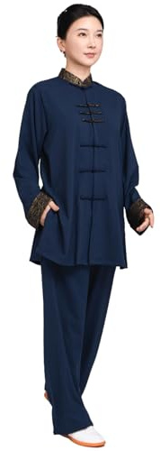 Uniforme de Tai Chi para Mujer, Traje de Kung Fu Tradicional Chino, Ropa de Entrenamiento Unisex de Manga Larga para Artes Marciales, Ejercicio Matutino (Navyblue, XXL)