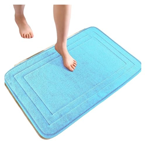 Alfombra de baño de espuma viscoelástica antideslizante, diseño de guijarros, de secado rápido, absorbente de agua, color azul cielo, 40 cm x 60 cm, suave y cómoda para uso doméstico