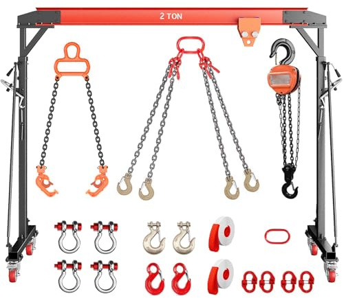 4400 LBS Gantry Crane with 8-12 FT Adjustable Height, 2 Ton Gantry Crane, Shop Crane Lift Hoist for Warehouse, Factory(with Manual Trolley & Hoist, Lifter, Sling, Hooks, Shackles, Links)