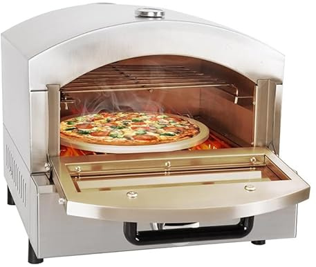 Commercial Pizza Oven, Gas Double Layer Stainless Steel Oven with 12 Inch Round Pizza Stone for Restaurant and Outdoor Cooking