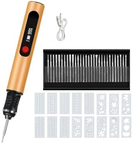Set di penne multifunzione per incisione, strumento regolabile a 3 velocità per legno, metallo, vetro e ceramica, design portatile senza fili in legno