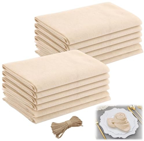 12 Stück Stoffservietten Beige 42cm×42cm Leinenservietten Servietten Stoff Beige Stoffservietten Cremeweiß Geeignet Für Küchen Esstisch Party Hochzeits Geburtstagstischdekorationen Mit 5m Hanfseil