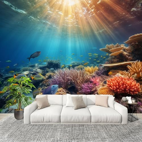 Papel Tapiz Fotográfico 250x175cm OcéAno Animales Patrones BiolóGicos 3D Murales Póster Moderna Fotomurales Azul Oscuro Para Cuarto de Niño Salón Dormitorio Oficina Decorar