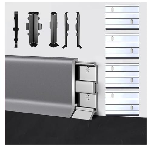 JKODE Garniture de plinthe en Aluminium – Protection de Base Murale sans Couture de 49 1/5 Pouces for Cuisine, Salle de Bain, Bureau et Plus Encore(Dark Grey,4cm)