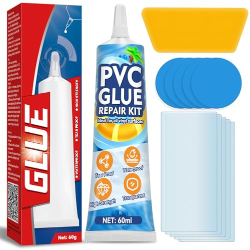 Vigorder Parches Piscina, 60ml Kit Riparazione Piscina, Riparazione Impermeabile in Vinile per Gonfiabili–Piscina, Vasca Idromassaggio, Barca in PVC, Zattera, Kayak, Uso Esterno