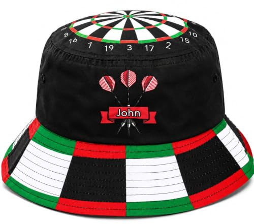 Personalisierter Darts Fischerhut mit Name, Dartscheibe Bucket Hat für Damen und Herren - personalisierte Dart Scheibe Fischerhut für Dartspieler, lustiges Geschenk für Kneipe Turnier Team Sommerhut