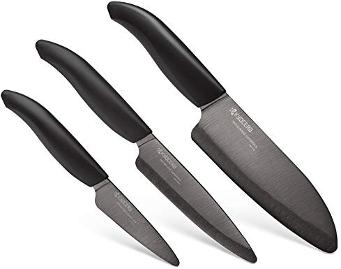 Kyocera FK-3PC-BKBK Ceramic Advanced Knife Set, 5.5 4.5 3, Black Handle With Black Blade