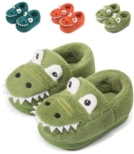 Fadezar Chaussons Enfants Fille Garcon Pantoufle Peluche Animaux Dinosaure Slippers Chaussons Bébé Antidérapant 18 Vert EU 26/27 (Taille de l'étiquette 180)