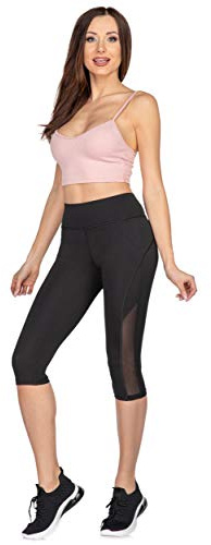 FUTURO FASHION damer hög midja brett midjeband lapptäcke nät sport träning 3/4 beskurna träningstights dam träningsbyxor capri yoga löpning leggings HL59