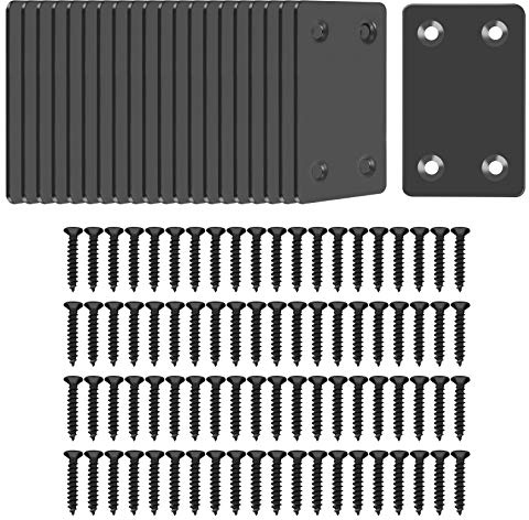 TOPPROS Pack of 20 Flat Stainless Steel Black Straight Brace Bracket 0.06inch Thickness Metal Flat Straight Mending Plates Fixing Corner Brace ,2.4inch x 1.5 inch