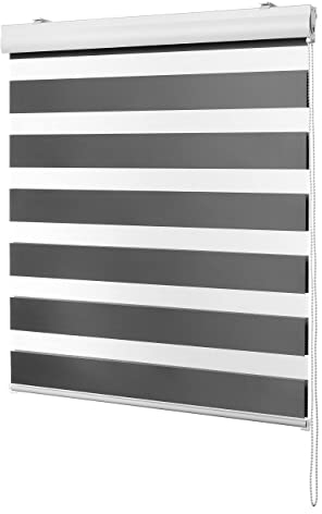 Ventanara® Doppelrollo Grau mit Kassette Weiss Matt Duorollo Rollo Rolljalousie viele Größen (120 x 160 cm, Grau/Kassette Weiss Matt)