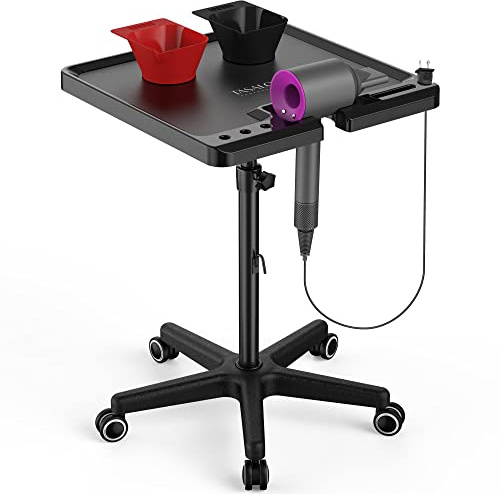 TASALON Ultimate Salon Tray on Wheels,Tray Cart with 2 Magnetic Bowls Irony Tattoo Table Station Rolling Tray with Hair Stickless Wheels,Chemical-Resistant Hair Stylist Instrument Tray,Tray for Dyson