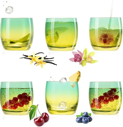 PLATINUX Lot de 6 verres à eau en verre - Vert/jaune - 200 ml (maximum 320 ml)