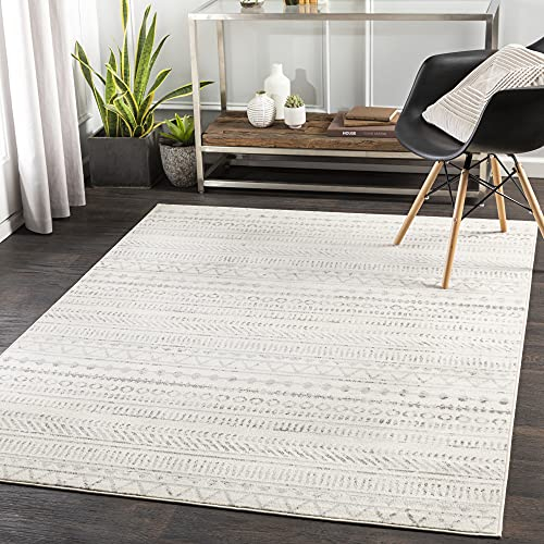 Livabliss Madrid Geometric Rug - Scandi Area Rugs Living Room 150x213 cm, Dining, Kitchen - Neutral, Abstract Patterned Rugs, Boho Style, Easy Care Pile - Large Rug, Ivory and Light Grey