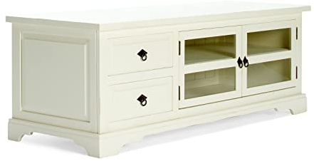 Woodkings® TV-Bank Catana Massivholz Creme weiß, antik, Lowboard Vintage Landhaus Design, TV-Möbel mit 2 Schubladen und Stauraum Wohnmöbel Pinie-MDF-Mix