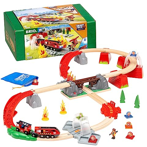 BRIO World 36004 - Smart Tech Sound Feuerwehreinsatz-Rettungsset - 41-teiliges Feuerwehrset mit batteriebetriebener Spielzeuglok für Kinder ab 3 Jahren