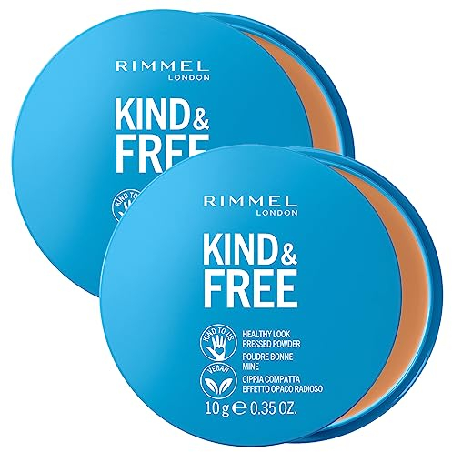 Rimmel London Kind&Free Puder, kompakt, matt, strahlend, Formel Vegan Cruelty-Frei, feuchtigkeitsspendend, langhaltend, mit Aloe Vera und Tapioka, ohne Talkum, Farbe 040 Tan, 2 Pulver