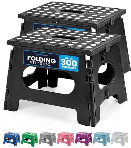 Handy Laundry Sgabello pieghevole e leggero, abbastanza robusto per sostenere adulti e abbastanza sicuro per i bambini, si apre facilmente con una sola mossa, ideale per cucina, bagno o camera da