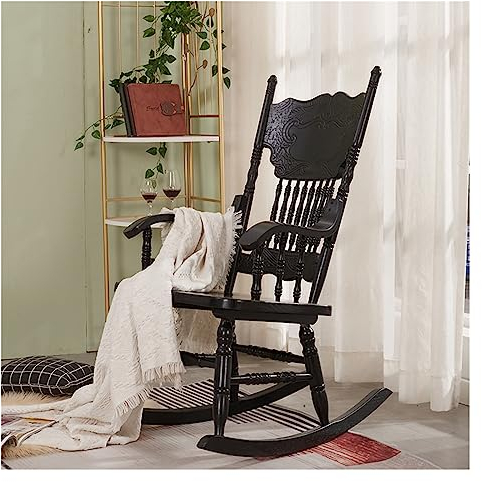 Schaukelstuhl Schaukelstühle, Outdoor-Garten-Veranda-Rocker, Holzschaukelstühle für Erwachsene mit extra breitem Sitz, Lounge-Stühle für Terrasse/Balkon/Hinterhof, Traglast 150kg ( Color : Black )