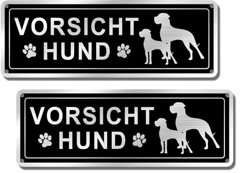 SINMAO 2 Stück Warnung vor dem Hund Schilder Metall Alu Lustig 25x9cm Klein Vorsicht Hund Schild | Warnschild Hund | Hundeschilder Warnung