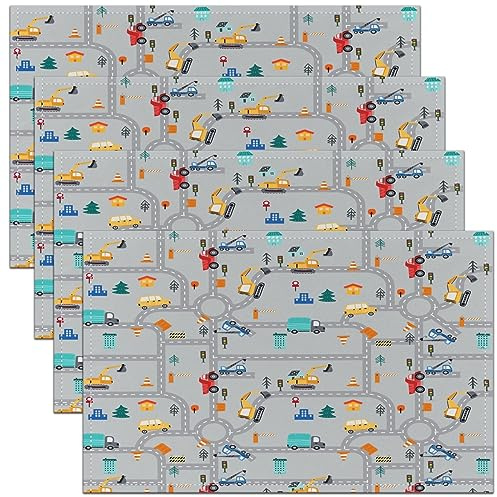 Construction Placemat for Kitchen Dining Table 45X30cm Girls Equipment Trucks Table Place Mats Downtown Road Table Mats Placemat Construction Vehicles Yellow Red Table Mats