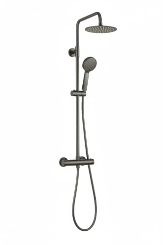 ENKI, Dune, SH0621, Gunmetal Grey, Thermostatic Shower Mixer Set, Solid Brass, Overhead Shower, Hand Shower, Anti-Scald Device, Contemporary Design, 1-Year Guarantee | Solid Brass, 10-Year Guarantee, Swivel Spout, Flexible Hoses Included, Rainfall Shower Head, Handset & Hose, Shower Mixer Set