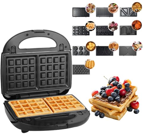 Hoapin Sandwichmaker 10 in 1, Sandwichtoaster, Kontaktgrill, Waffeleisen, 10 Abnehmbare, Spülmaschinengeeignete und Antihaftbeschichtete Grillplatten, 750W
