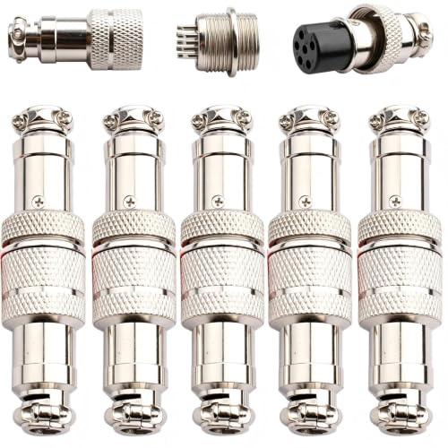 VISSQH 5 Paia GX12 6Pin Connettore Aviazione,12mm Connettore Aviazione Maschio Femmina,Presa aeronauticaConnettore Aviazione Pannello Metallo(Docking)