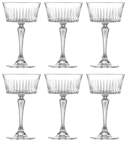 Barski Champagne Glasses - Flute - Saucer - Belle Coupe - Set of 6 Glasses - Stemmed - Beautifully Designed - Each Glass is 8.7 oz - Made in Europe