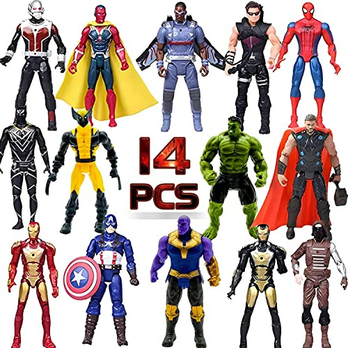 MUKSSE 14 pcs Big Set Superhero Action Figures – Collectible Models 6.5-inches Tall, Exclusive Set SuperHero Toys, Holiday Gift for Kids, Figure Cake Topper