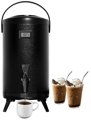 Insulated Beverage Dispenser 12L Hot Beverage Dispenser,Keep Drinks 12 Hours Hot /12 Hours Cold,Insulated Tea Dispenser,Thermal Teapot Beverage Dispenser Party Chocolate Drinks (Matt Black)
