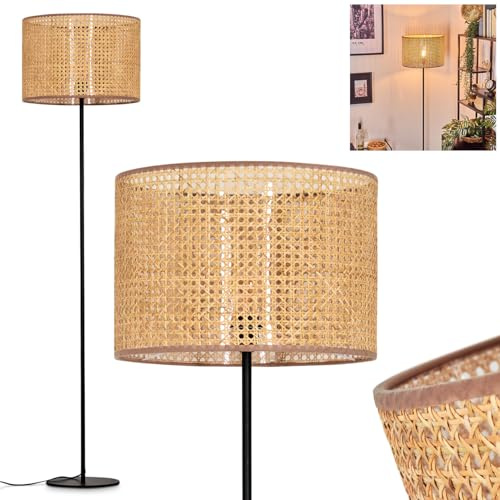 Stehleuchte Barcos, Stehlampe aus Metall/Wiener Geflecht/Rattan in Schwarz/Natur, Leuchte im skandinavischen Design mit rundem Schirm (Ø 40 cm) u. Fußschalter, Höhe 158 cm, 1 x E27, ohne Leuchtmittel