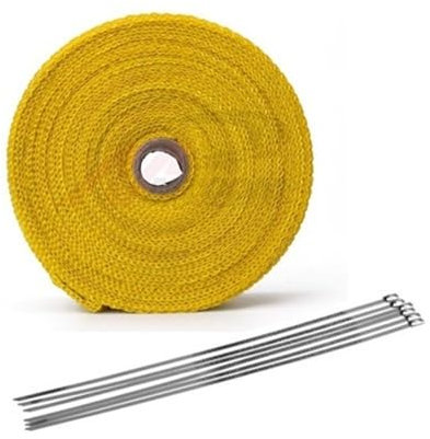 ZiYouao Hitzeschutzband Motorrad Auspuff Thermischer Auspuff 2,5 cm * 5 m Auspuff Wärmeband Wrap Rohr Wrap Shields Krümmer Header Isolationsrolle Auspuff Hitzeschutzband(Color:2.5x5m Yellow)