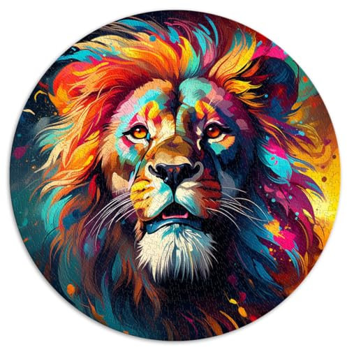 für Erwachsene, 1000 Teile, rundes Puzzle mit Ölgemälde-Löwe, für Erwachsene und Kinder, Papppuzzle, interessante Puzzles zur Stressreduzierung, Größe: 67,5 x 67,5 cm