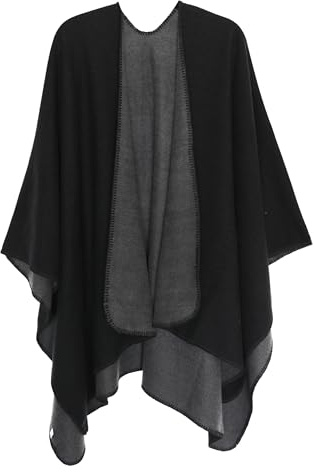 DiaryLook Damen Poncho Schal Winter Cardigan Übergroße Cape Elegant Poncho Für Frauen Umhang Damen Warm Geschenk Für Mutter Graues und Schwarzes Kombiniert
