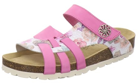 AFS-Schuhe 2120 Women's Leather Mules with Velcro Fastening, Comfortable Slippers for Women with Footbed, Made in Germany, Fuchsia Hawaii, 6 UK