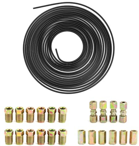 QWORK® Juego de línea de freno Ø 4,75 mm, tubo de freno de acero recubierto de cobre de 5 m con conexiones y conectores roscados M10