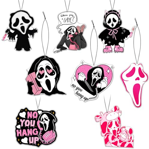 GTOTd Horror Car Air Freshener Card 8Pack Lufterfrischer-Karte | Refreshing Ice Scent, Auto Rückspiegel Anhänger Halloween Geschenk Hängende Anhänger Zubehör Christmas Dekor