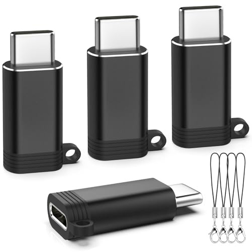 TiMOVO Lighting auf USB-C Adapter, 4 Stück,Schwarz | Mit Metall-Anti-Verlust-Schlaufe, Schnelles Laden & Datenübertragung, Kompatibel mit Type-C Handys/Computern