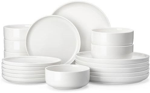 MALACASA Plates and Bowls Sets, 18 Pieces Porcelain Dinnerware Sets Dishware Sets Chip Resistant Ceramic Dish Set Dining Dinner Ware Service for 6, White, Series LUNA