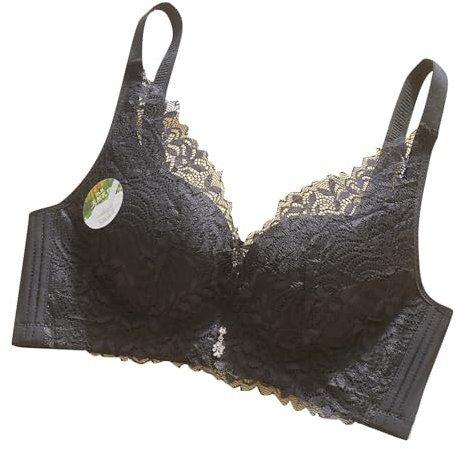 Generico Reggiseno Con Ferretto Imbottito Seno In Silicone Reggiseno regolabile in pizzo sexy senza ferretto, comodo e raccolto, anti-cadente, da donna Reggiseno Fascia Imbottito Reggiseno (Black, 34)