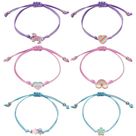 CVDYWDJIE 6 Barnarmband, Regnbåge Häst Regnbåge Armband, Flicksmycken Tillbehör Justerbara Armband, Modearmbandsset, Systerpresenter