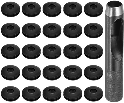 QUARKZMAN 26 Stück Ösen Werkzeug Kit, Ösen Set 12mm Rundlocheisen Ösenzange Kunststoffösen Kunststoff Ösen Scheiben Rostfrei für LKW Abdeckplane Textil Poolplane Zelte Sonnensegel, Schwarz