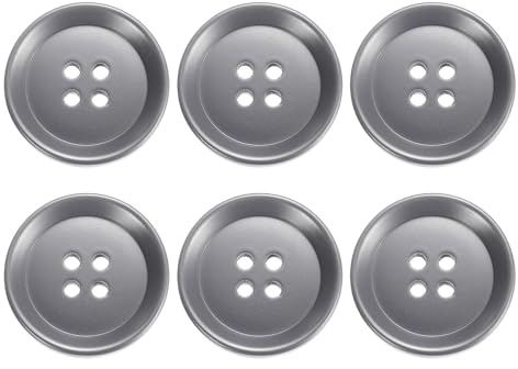 QUARKZMAN 6 Stück Bunte Knöpfe, 25mm 4 Löcher Harzknöpfe zum Annähen, Bastelknöpfe Runde Ersatzknöpfe Buttons für Nähen Mantel Hemden Kleidung DIY Handwerk Dekoration, Grau