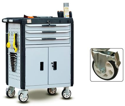 DTACBNEUZ Portable Tool Box 3-Drawer Rolling Tool Chest with Wheels, Portable Steel Tool Cabinets with Drawers and Locking System for Warehouse, Garage Tool Chest(Gris)