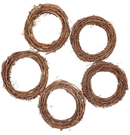VICASKY Rattankranz 15cm Aus Geflochtenem Rattan Selbstgemacht Weihnachtsdekoration Wand Und Türkranz 5 Stück Natürliches Material Feine Textur Für Innen Und Außendekoration