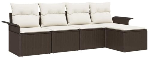 vidaXL 5-delars trädgårdsoff-set med dynor utomhusmöbler justerbart modulärt design brun och vit väderbeständig sittplatser patio samtida kuddad